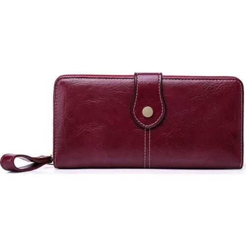 Wristband Leather Wallet For Women Vintage Large Capacity Long Card Holder With Zipper Coin Pocket Female Clutch Pure For Phone