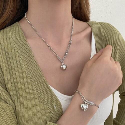 Creative Heart Pendant Splicing Chain Necklace Female Heart Shape Retro Bracelet Fashion Men And Women Accessories Jewelry Gift