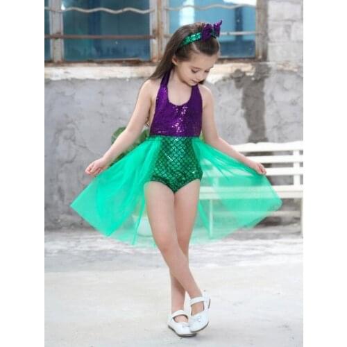 Little Mermaid Swimsuit Princess Cosplay Costume Baby Girls Swimming Dress Child The Fantasia Ariel Mermaid Tail Dress Kids