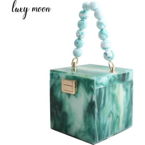 Summer Mini Handbag Womens Acrylic Clutch Evening Bag Box Shape Pearl Chain Wedding Purse Luxury Design 2020 Party Bag ZD1616