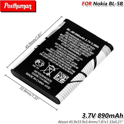 Lithium Li-Po 3.7V BL-5B BL5B Battery 890mAh High Capacity For Nokia 5140i N83 N80 6120 6230 3220 3230 5140 5200 5200 5208