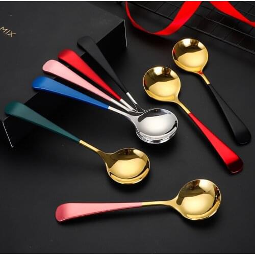 304 Stainless Steel Mixing Spoon Gold thick Long Handle ice cream Coffee Tea Spoon 9Colors Bar Home Kitchen Tableware Accessorie