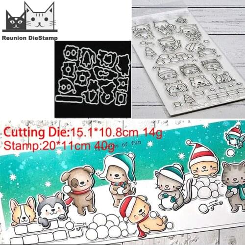 Reunion Winter Animal Snowball Party Metal Cutting Dies and Stamps Stencil for DIY Scrapbooking Photo Album Embossing Paper Card
