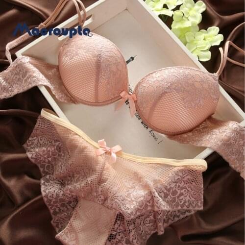 Fashion Fashion Lace Sexy Thin Deep V-neck Push Up Underwear Hot-selling Vintage Solid Color Bra Set
