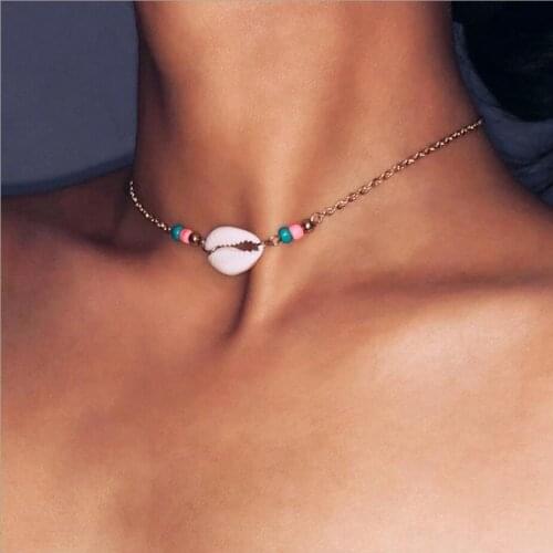 Fashion Jewelry Choker Necklace Natural Conch Charm Red Pink gold color silver color Bead with plated metal O Chain