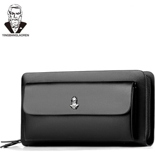 Mens Double Layers Day Clutch Big Capacity Long Wallet Male Business Handbag Classic Design Messenger Bag Phone Cards Case