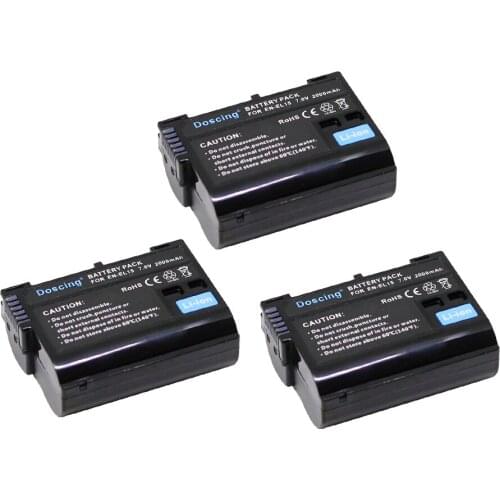 Doscing 3pcs bateria EN-EL15 EN EL15 ENEL15 Battery pack For Nikon D600 D610 D600E D800 D800E D810 D7000 D7100 D750 V1 MH-25
