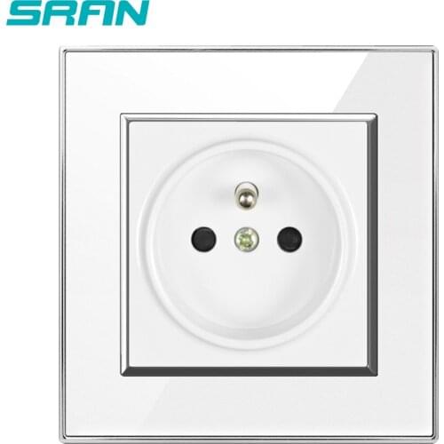 SRAN French plug wall power socket 16A 220V 86mm * 86mm crystal acrylic panel electroplated silver ring electric outlet