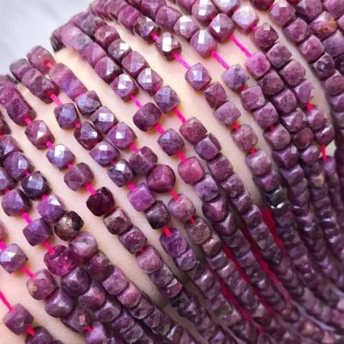 Natural Ruby stones hand cut square beads 4mm DIY bracelet perle charm gemstone For Jewelry Making needlework bricolage necklace