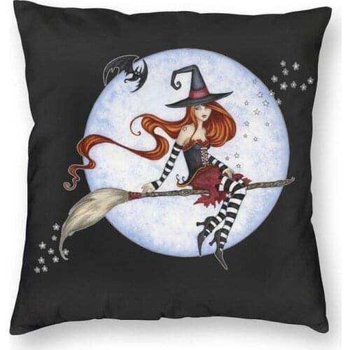 Halloween Witch Moonlight Ride Cushion Cover Sofa Decoration Goth Occult Square Throw Pillow Cover 40x40