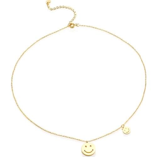 Stainless Steel Round Brand Smiley Face Necklace Gold Female with Chain Extension Chain Love Simple N00829