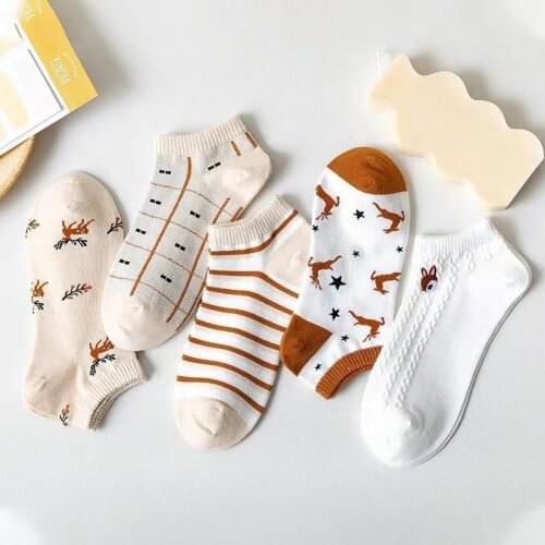 5Pairs/Lot Cute Cartoon Animal Women Socks Dot Rabbit Giraffe Ankle Socks Spring Summer Ladies Girls Cotton Socks