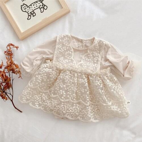 0-2 years old infants and toddlers long-sleeved romper dress 2021 spring baby girl lace gauze lace baby romper