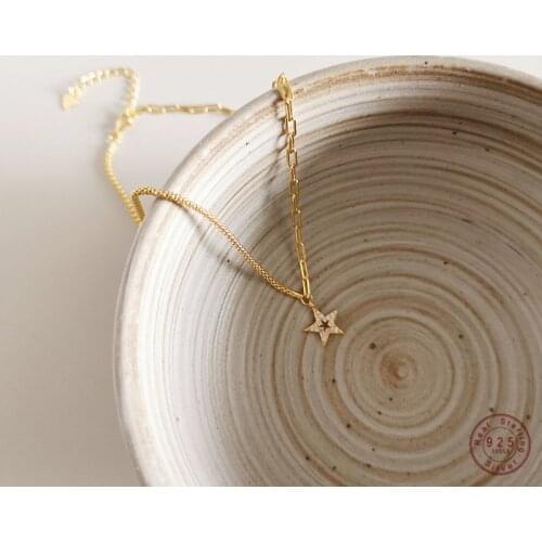 925 Sterling Silver French Simple Golden Star Clavicle Chain Necklace Women Light Luxury Temperament Wedding Party Jewelry Gift