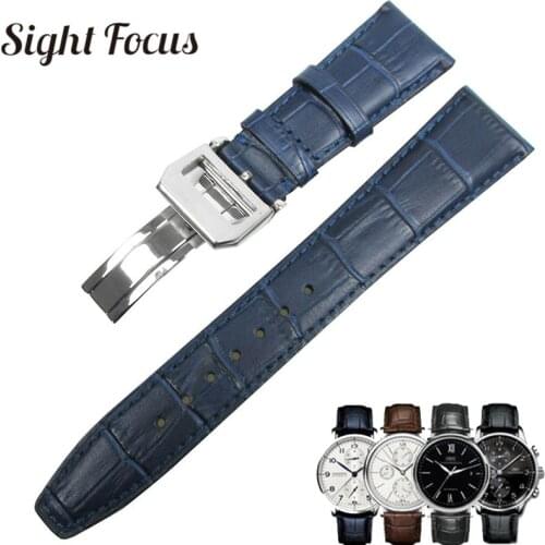 22mm Mens Blue Watch Band for IWC Calf Leather Watch Strap Alligator Croc Grain CHRONOGRA Bracelet Belt Long Short VersionBand
