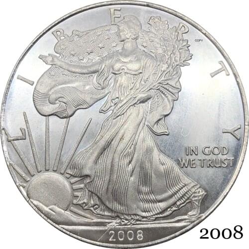 United States America 2008 W In God We Trust 1 OZ Fine Silver Bullion Eagles One Dollar Silver Plated Copy Commemorative Coin