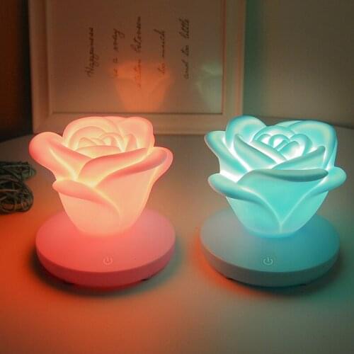 LED Night Light USB Rechargeable Rose Shape Silicone Romantic Table Lamp For Bedroom Atmosphere Night Lighting Home Decoration