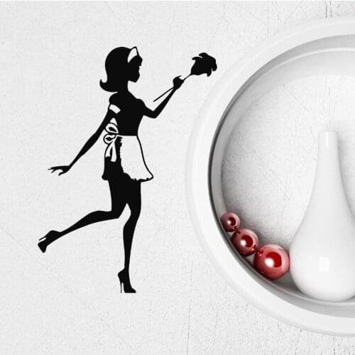 Vinyl Wall Decal Housekeeper Cleaning Lady Wall Sticker Home Decoration Home Hostess Woman Wallpaper Removable Wall Decal AY872