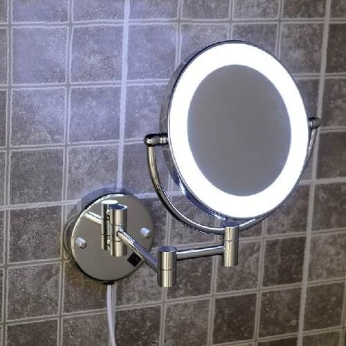Bath Mirrors Brass Cosmetic Makeup Mirror LED Light of Bathroom Floding Round 2 Face Wall Mirrors 3X-1X Magnifying Mirror 2068B