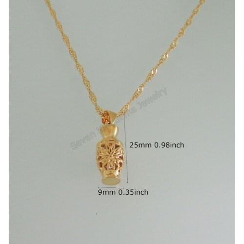 YELLOW GOLD OVERLAY FILLED 18INCH NECKLACE& VIVID SPECIAL FLOWER VASE HANGS 25mm 0.98" PENDANT