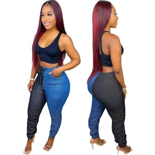 Casaul Women Jeans Pants Color Patchwork Bodycon Fitness Has Stretch Long Pants Autumn Clothes For Women Outfit