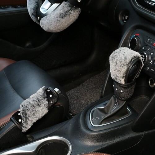 Winter Soft Warm Handbrake / Shift knob / Seat Belt Cover Rhinestones Car Accessories for Girl Lady Gift Styling