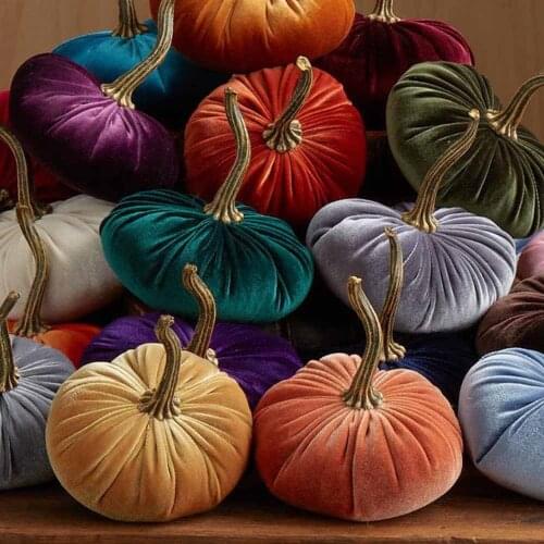 1 Pc Handmade Velvet Pumpkins Decor Super Soft Stuffed Pumpkin with Exquisite Artificial Pumpkin Foam Simulated Cute Pumpkins