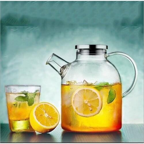 1PC Large Capacity Glass Teapot with Stainless Steel Lid Hot Ice Water Pitcher Create Your Tea Ice Water or Beverages JM 1008