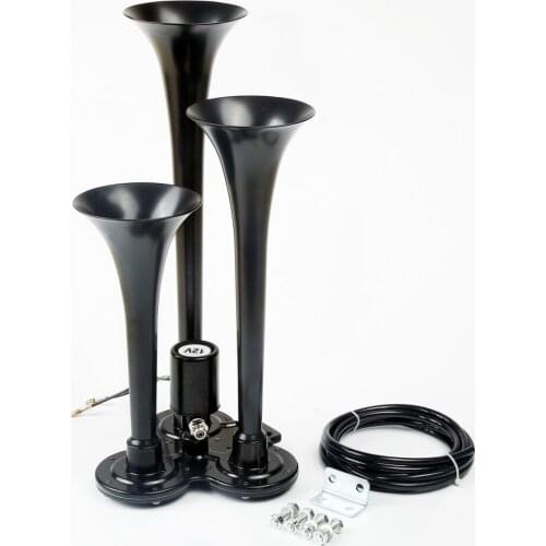 150DB Black Metal Truck Train Compact Air Horn Triple Trumpet Ultra Loud 12V