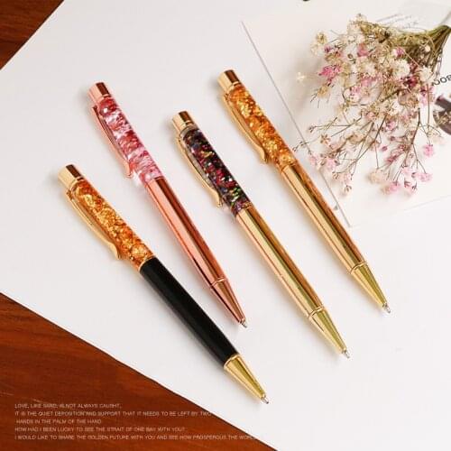 Free Engraved Novelty Paillette Ballpoint Pen Black Ink 0.7mm Metal Rotating Ball Pens Gold Black School Office Supplies