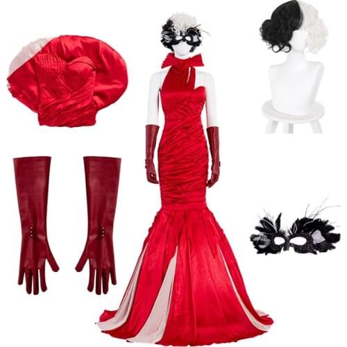 Cruella De Vil Cosplay Costumes Fashion Queen Red Dresses Wedding Evening Red Dress Cruella De Vil Womens Clothing Halloween