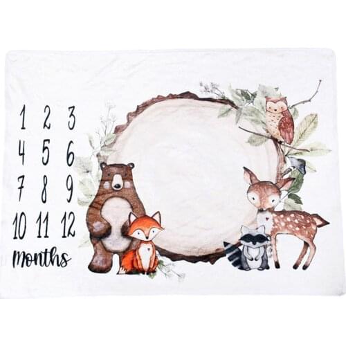 Baby Monthly Blanket Milestone Photography Blanket Newborn Baby Blanket Soft Flannel Children Cartoon Sleeping Bath Crawling