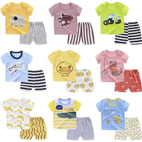 New 2020 Kids Boys Sets Summer Cartoon Print Short Sleeve O-Neck Cute T-Shirt Tops with Shorts Baby Girls Children Clothes Sets