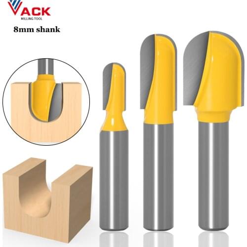 VACK 8mm Shank Round Nose Router Bit T Slot Milling Cutter Carbide End Mill Tool Core Box Router Bit For Woodworking Tools