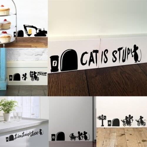 Cat Stupid Black Mouse Baby Flower 3d Vivid Hole Car Switch Decal Wall Stickers Home Decals Bedroom Valentines Day Decor