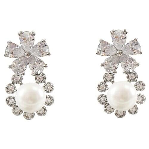 LANFLORA new flowers Trendy women pearl stud earrings copper alloy cheap factory earrings Classic bulk wholesale price earrings