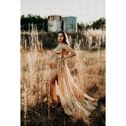 LO&LI Elegence Maternity Photography Props Pregnancy Dress For Photo Shooting Sequins Tulle Pregnant Women Dresses