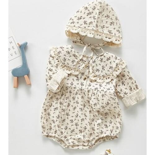 Cute Cotton Linen Long Sleeve Jumpsuit One piece Outfit Korean Style Spring Autumn Toddler Baby Girl Bodysuits