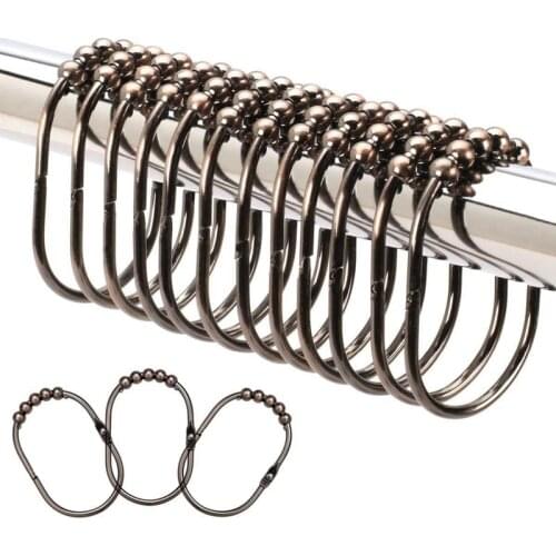 Shower Curtain Rings Hooks Set Decorative Oil Rubbed Bronze Finish Easy Glide Rollers Set of 12 Rings for Shower Rods