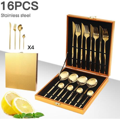 16PCS Cutlery Set Stainless Steel Dinnerware Set Knives Forks Coffee Spoons Flatware Suit Kitchen Tableware High-End Exquisite