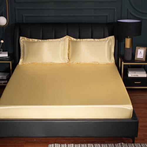 Rayon Fitted Sheet Solid Color Mod Bed Cover Soft For King/Queen Size 1.5/1.8M Home Bed Silk Bedding Cover Black Bed Bedspread