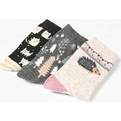 2 Pairs Korean Fuzzy Animal Cute Girl Tube Socks Gift Box for Women Socks Women