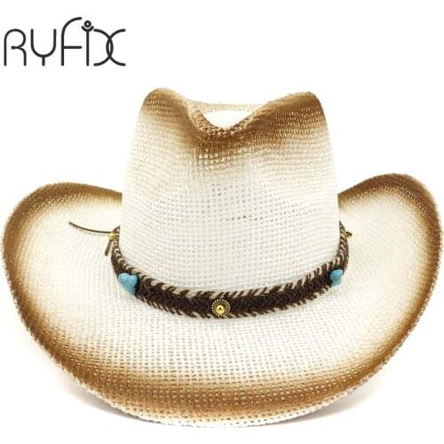 New summer spray-painted cowboy straw hat summer sunshade sunshade hat ladies big ebeach hat lovers hat HA42