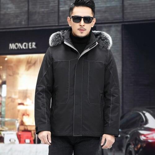 2021 New Real Rabbit Fur Lined Fur Parkas Men Winter Warm Hooded Fox Fur Rabbit Fur Nick Garment