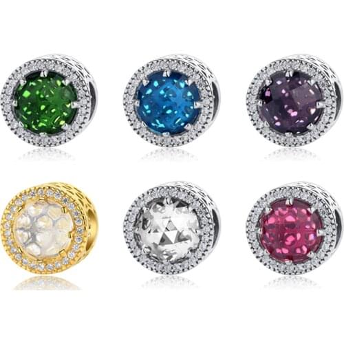 Original 100% 925 Sterling Silver Charm Bead Radiant Hearts Charms Crystal Christmas Fit Bracelets Diy Women Jewelry