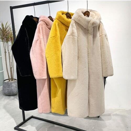 Rex Rabbit Fur Jacket Female New Winter Imitation Mink Fur Coat Overcoat Medium long Warmth Dalian Hooded Parka Coats Women