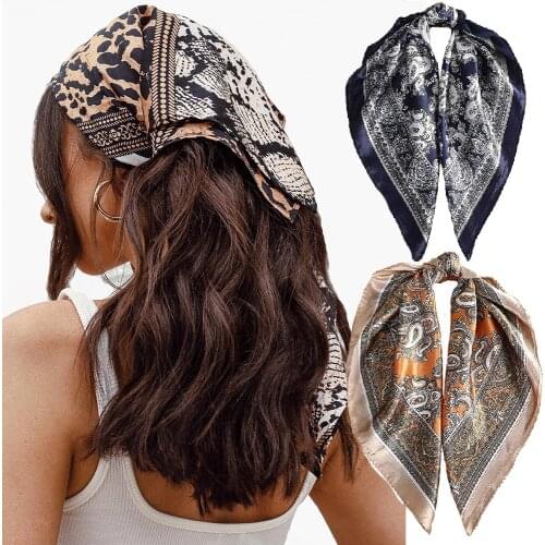 60*60cm Square Silk Scarf Women Headband Fashion Print Neck Scarfs Office Hair Band Hand Kerchief Female Bandana