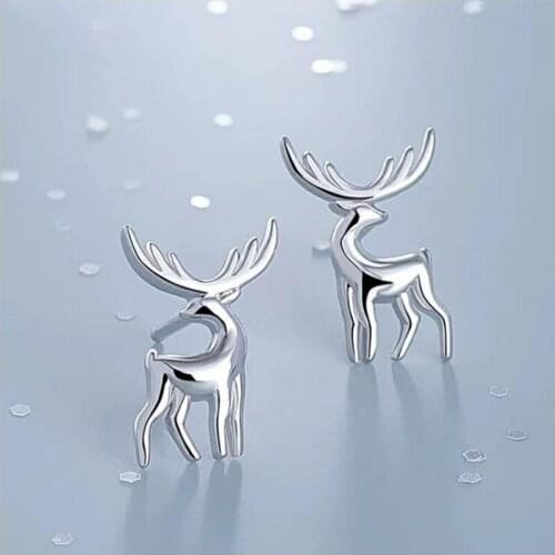 925 Sterling Silver Jewelry Fashion Cute Elk Milu Deer Stud Earrings For Women Girls Kids Lady Chrismas Gift Brincos ES223