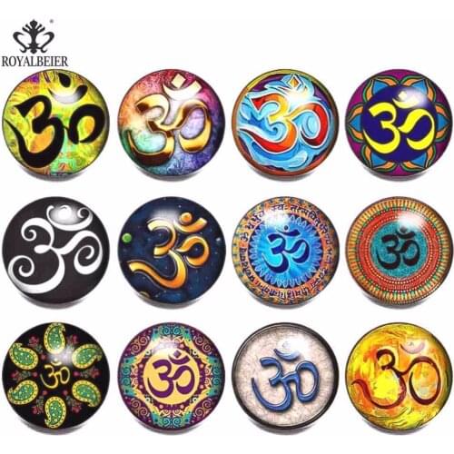 ROYALBEIER 12pcs/lot Mix Patterns Glass Bead Charm 18mm Snap Button Bead For Bracelets Fashion Jewelry Making Womens Accessories