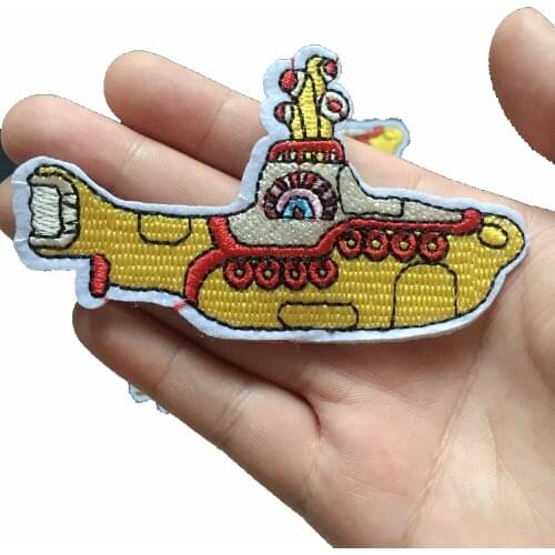 Yellow Submarine Design Embroidery Patches for Clothes Iron on Embroidered Appliques DIY Sewing Decoraton Patches 10PCS/lot